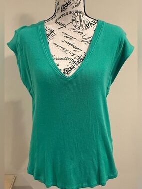 DEAR JOHN V-Neck Cap Sleeve Women's Top in Greenish-Teal